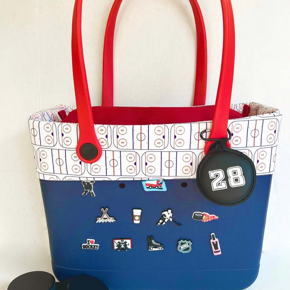 hockey tote bag, bogg like bag - red/white/blue - New condition
